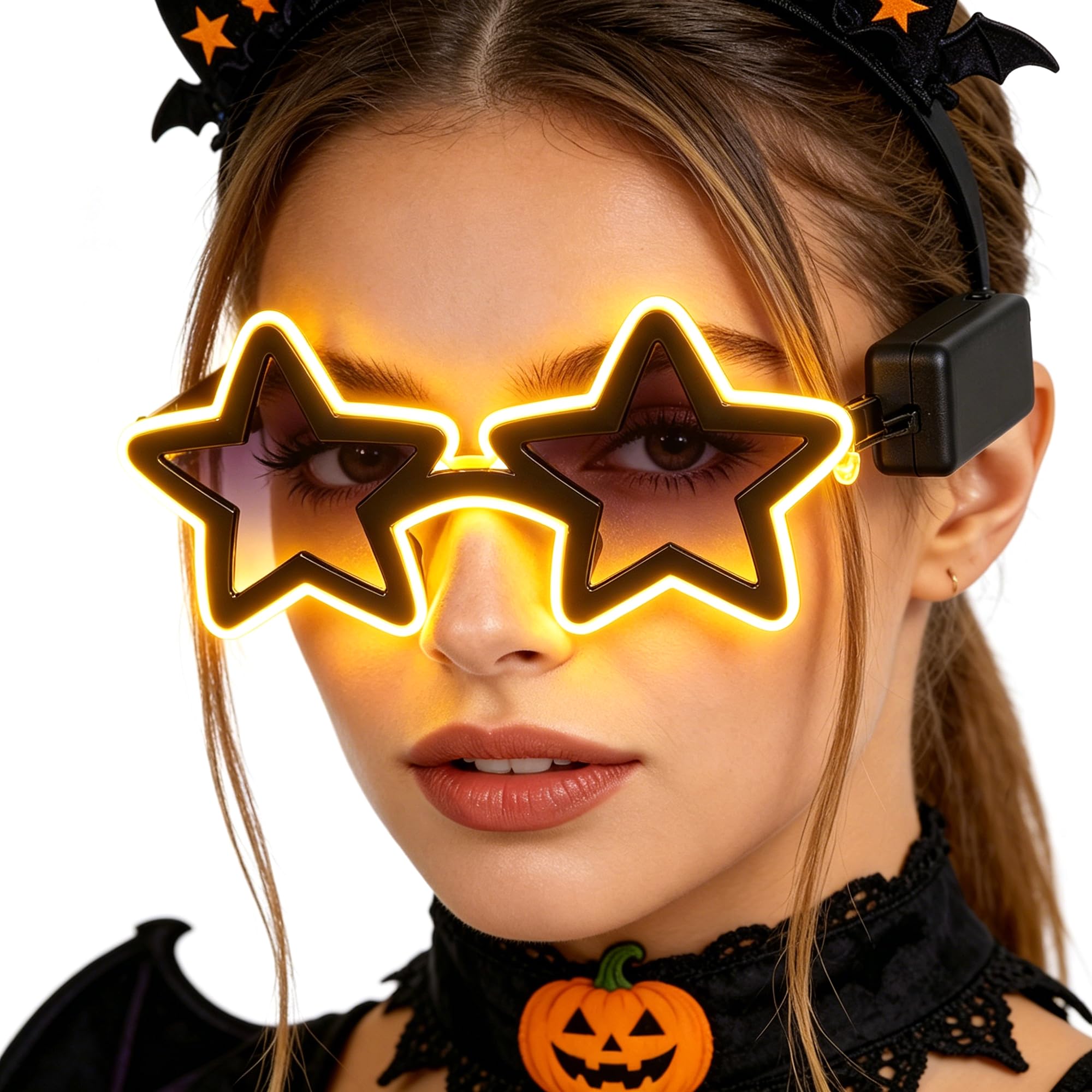Moonlove LED Star Shaped Glasses Wireless Neon Light Up Sunglasses with 3 Flash Modes Glow in the Dark Novelty Eyewear for Concert Festival Halloween Birthday Club Rave Party, Batteries Not Included