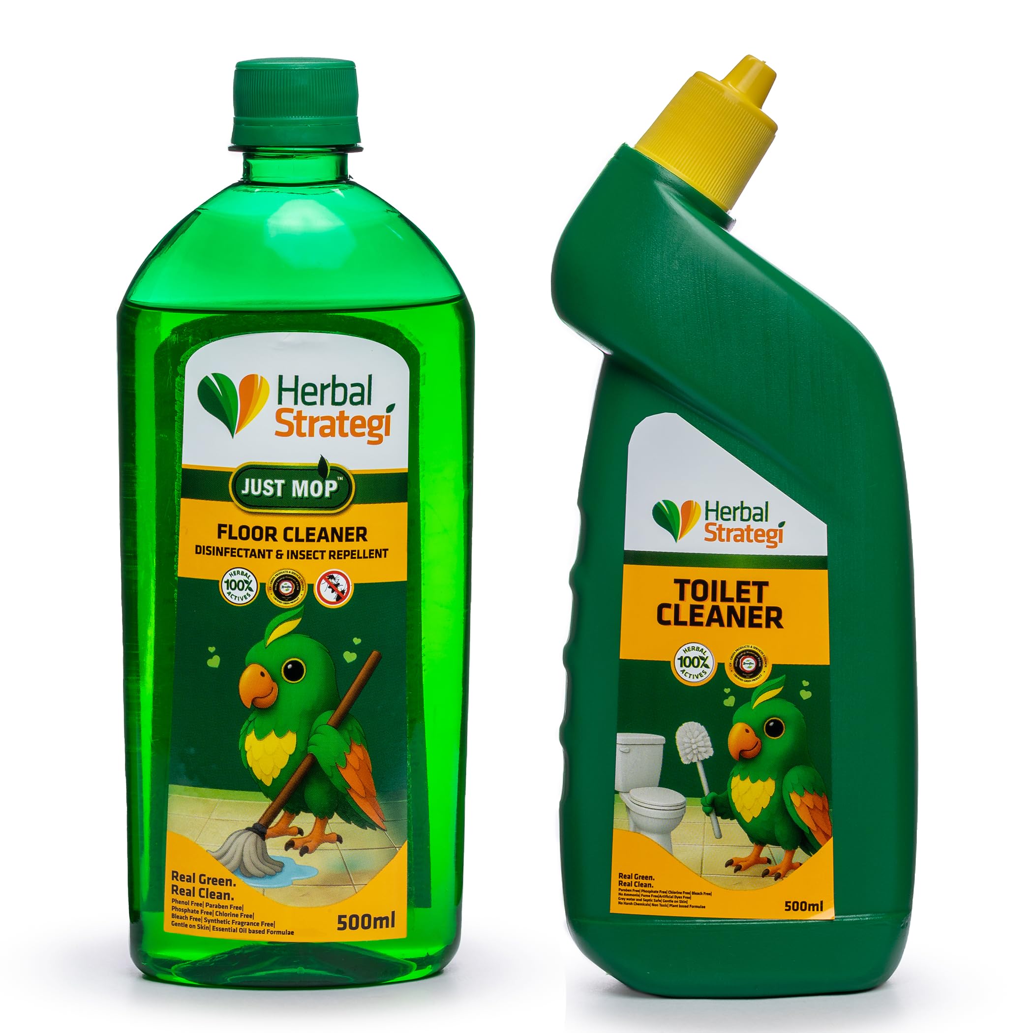 - STRATEGI Herbal Strategi Floor Cleaner and Disinfectent 500ml, Toilet Cleaner 500ml (Pack of 2)