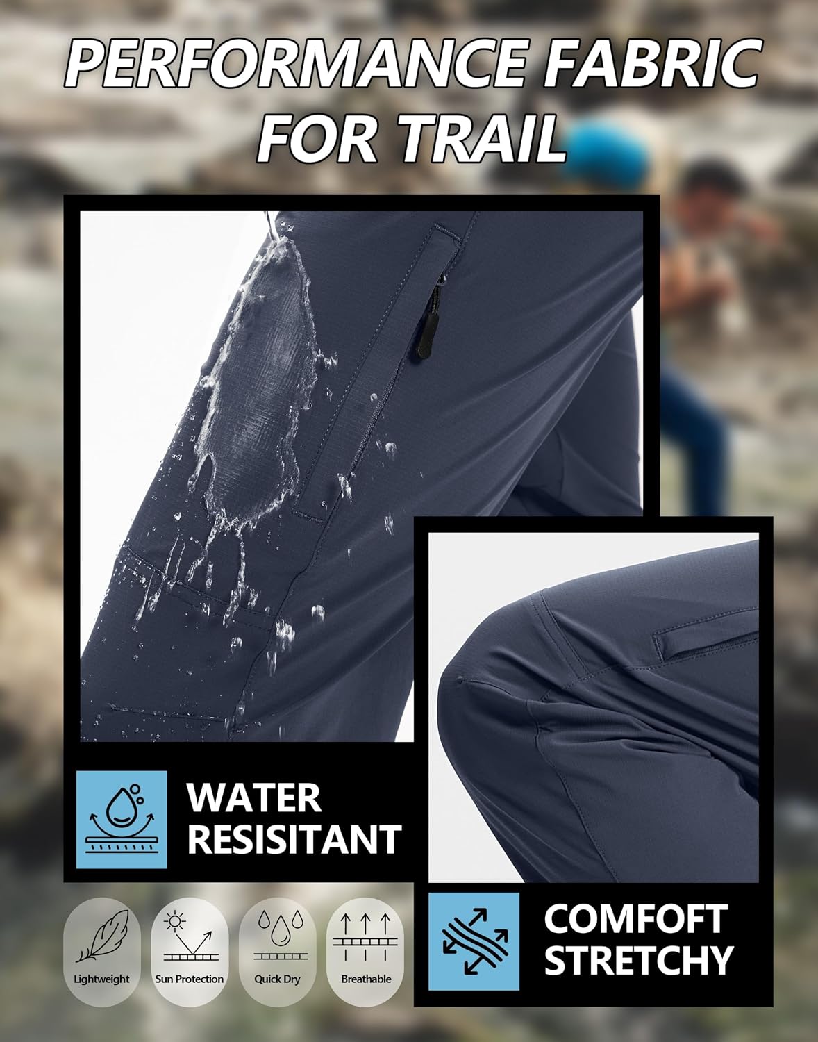 Mens Hiking Pants Lightweight Waterproof Quick Dry Work Cargo Pant image 4