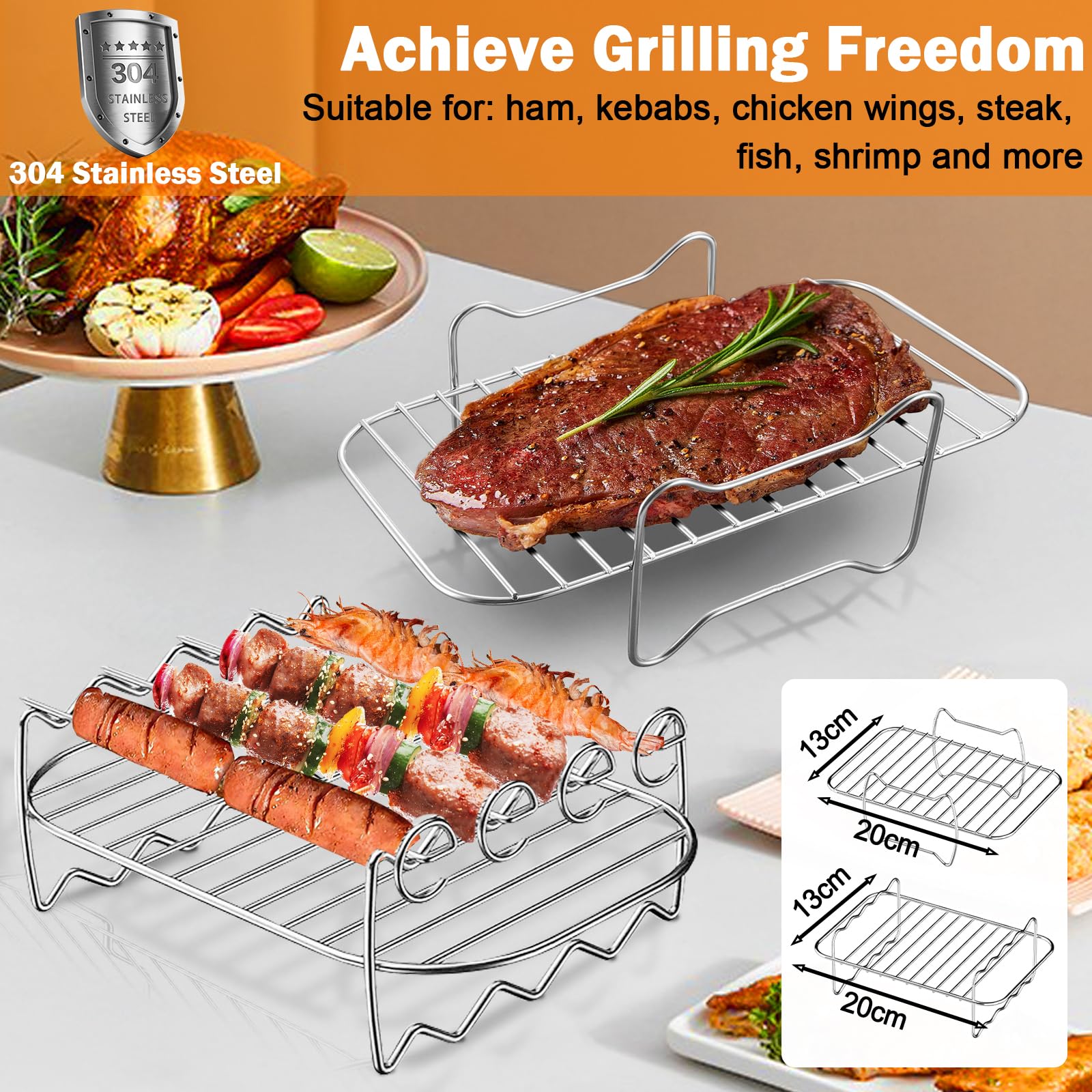 PETHREE Grille Air Fryer Stackable 2 Pcs - Accessoires Inox 304 Pour Ninja Foodi Dual Zone