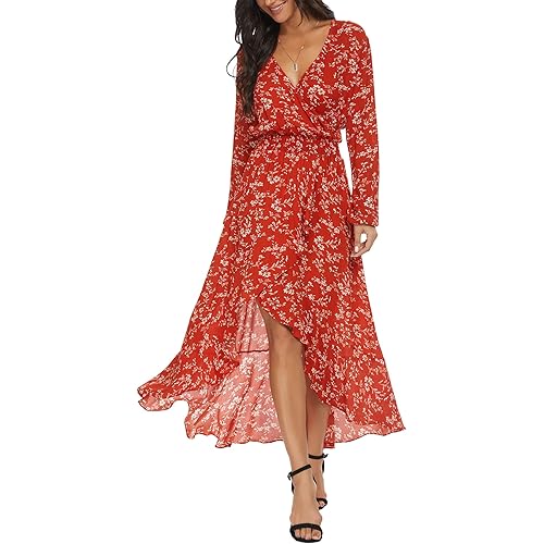 Kormei Womens Short Sleeve Floral High Low V-Neck Flowy Party Long Maxi Dress