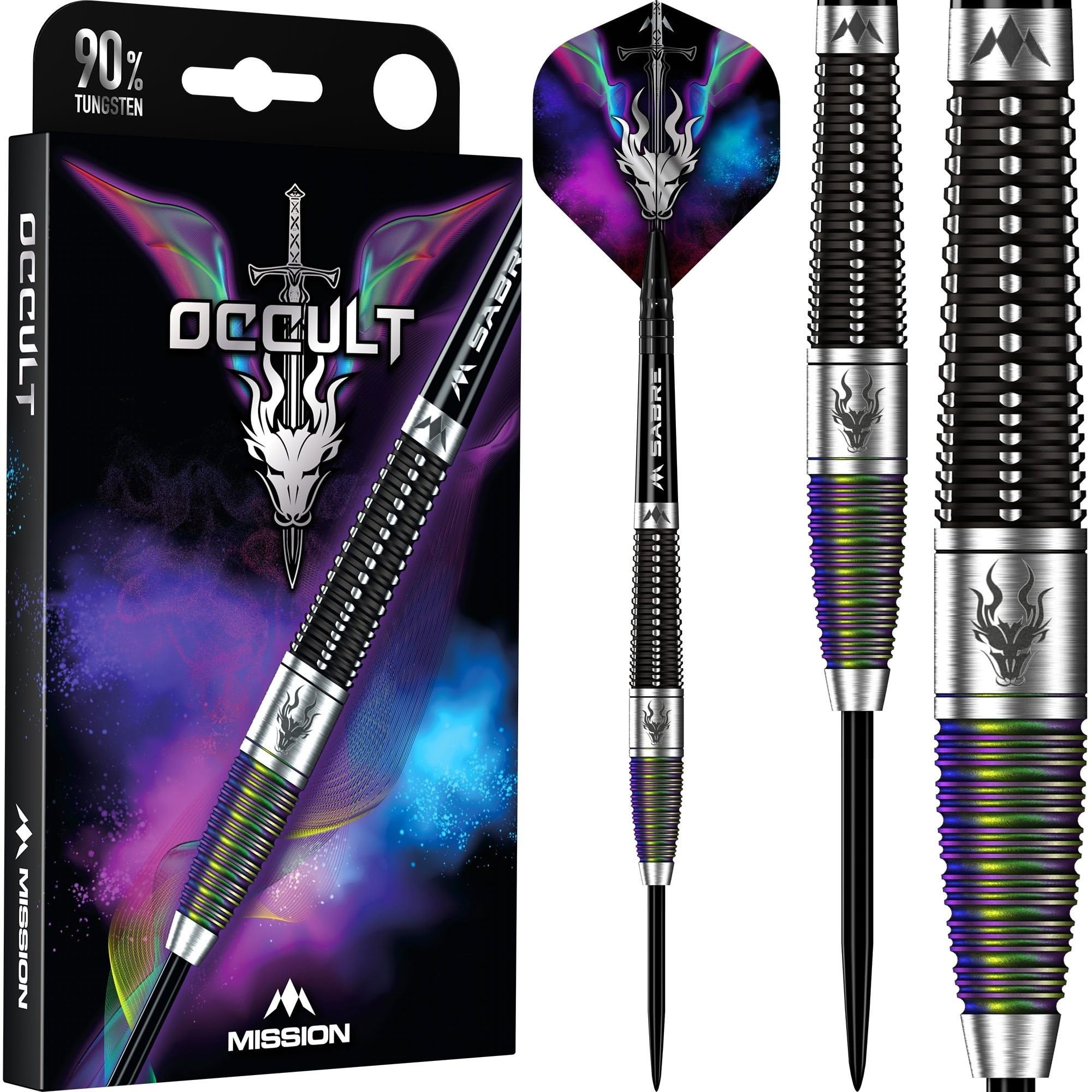 Mission Darts Occult 90% Tungsten Barrel Steel Tip Premium Dart Set, Black and Coral, Shafts and Flights, 23g (D1645)