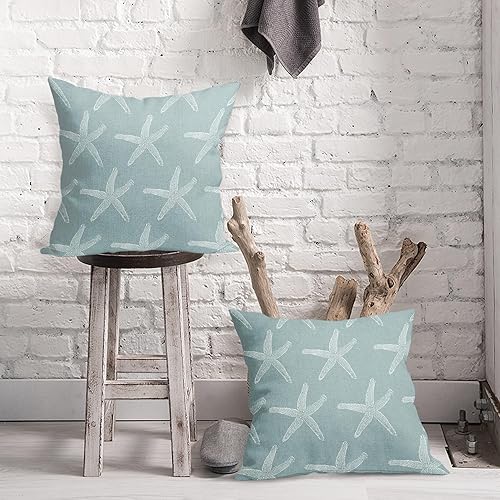 Miniatura 2 de aportt Juego de 2 fundas de almohada de espuma de mar azul con estrellas de mar de 18 x 18 pulgadas, fundas de almohada náuticas de playa costera,