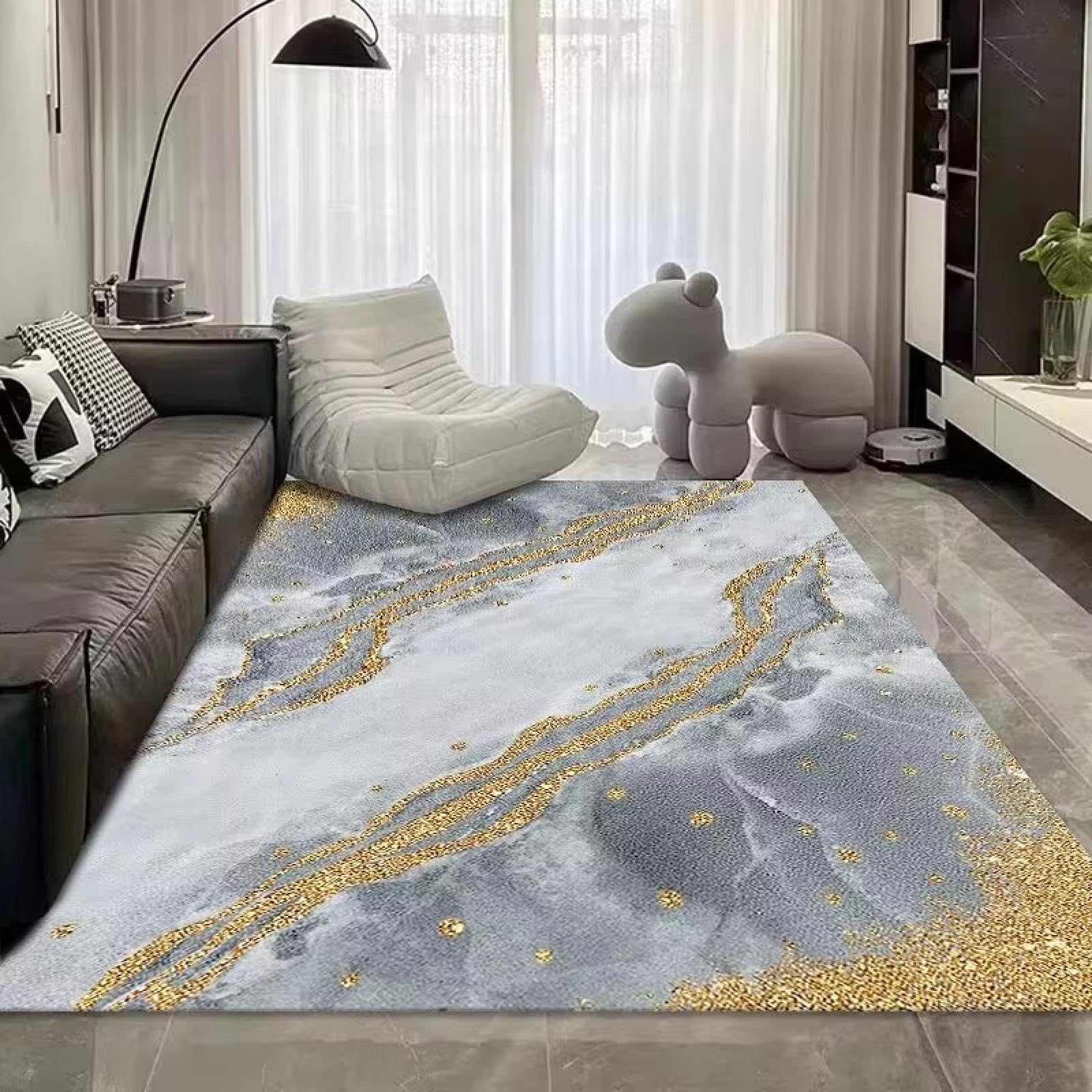 Tapis lavable grand format motif encre abstraite pour salon moderne