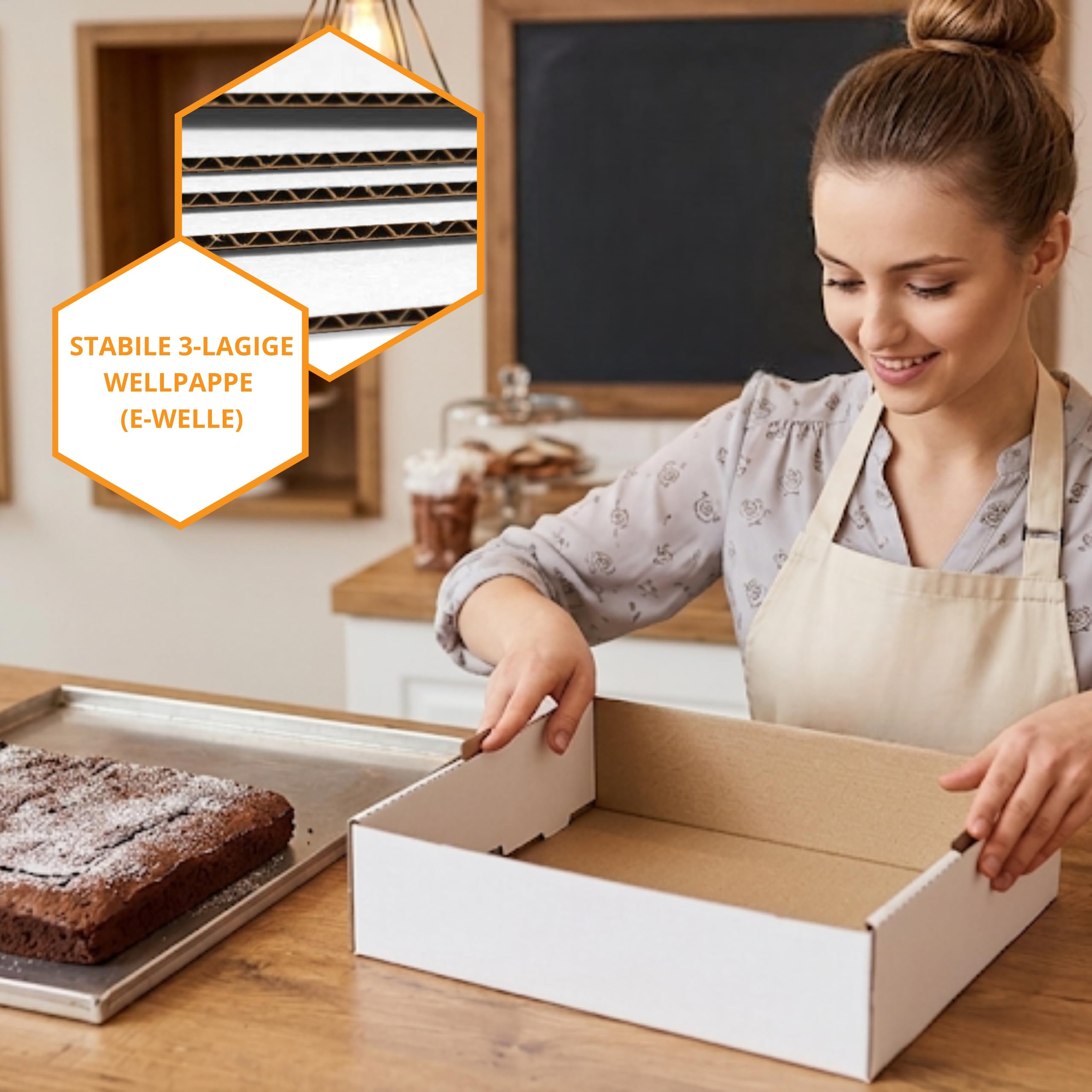 KAPAK 10er Kuchen Tray Weiß 40x30x7 cm - Offenes Präsentations-Tray aus Wellpappe - Rechteckige Gebäckschale - Donut & Blechkuchen Papp-Tray