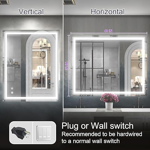 Miniatura 4 de Espejo de baño LED de 40 x 32 pulgadas con luces, espejo de tocador de baño LED, espejo iluminado para pared de baño, espejo de baño regulable