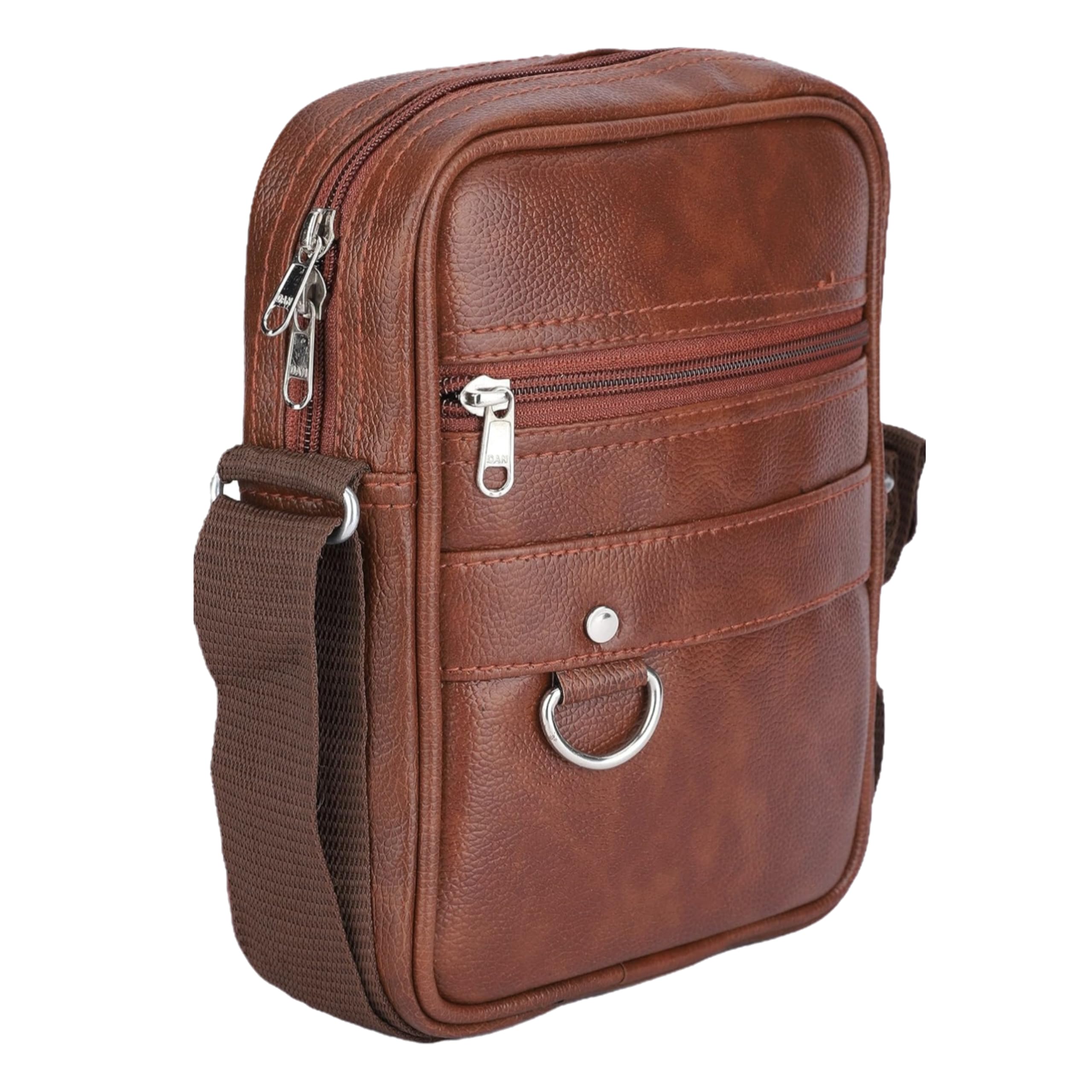 Men’s Crossbody Messenger Bag | Small PU Leather Shoulder Sling for Travel & Office | Multi-Pocket Side Purse for Mobile, Wallet & Passport Tan-image-33