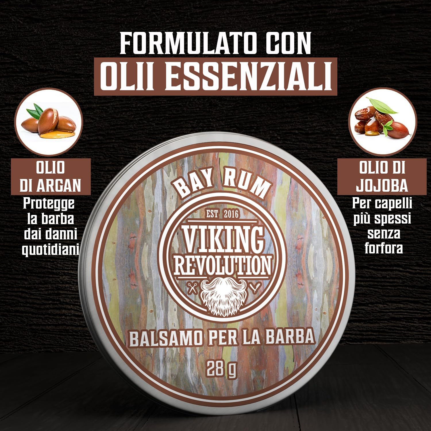 Viking Revolution - Balsamo Barba Uomo - Regalo Uomo - Modella e Ammorbidisce Baffi con Sandalo, Pino, Cedro, Bay Rum e Salvia Sclarea - Set 4x28g