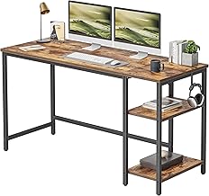 CubiCubi Computer Home Office Desk, 120 x 50 cm Small Study Writing Table With Storage Shelves, Modern Simple PC Desk With Splice Board, Rustic Brown