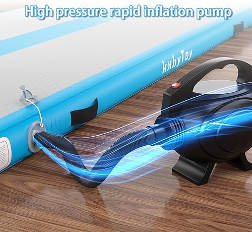 Miniatura 5 de kxbyToy - Colchoneta inflable de gimnasia de 4 pulgadas de grosor para uso doméstico, entrenamiento, animadora, yoga de 10, 13, 16, 20 pies con