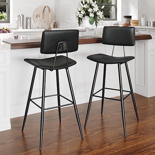Miniatura 31 de Juego de 2 taburetes de bar de altura de mostrador de 24.5 pulgadas, taburetes de bar tapizados de piel sintética negra con reposapiés trasero y