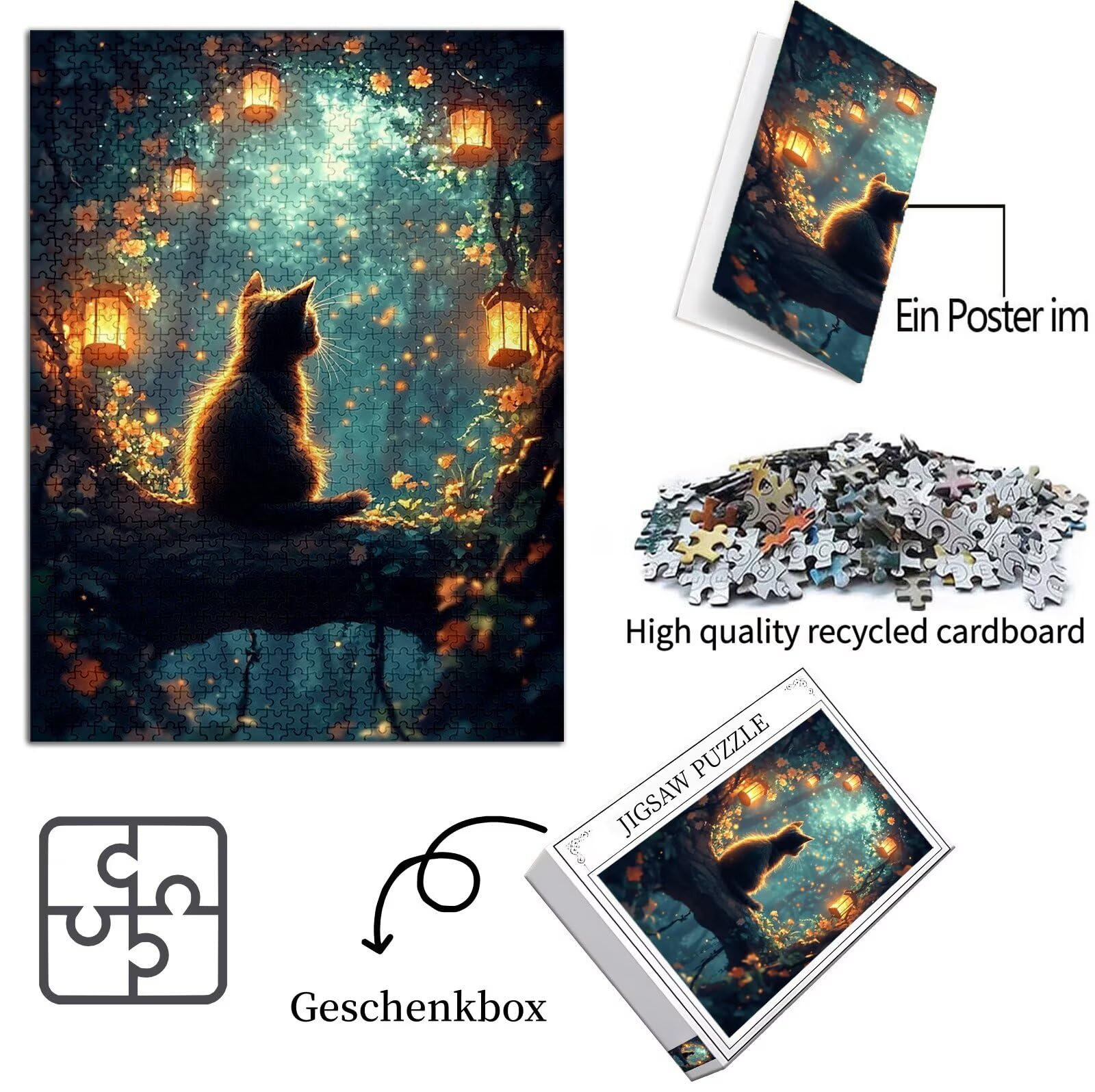 Puzzle dla kota 1314 sztuk duże rozmiary dla dorosłych, wzór sceny puzzle z kompaktowym pudełkiem i plakatem w zestawie do dekoracji ścian domu, prezent dla kobiet mężczyzn prezenty, drewno układanki