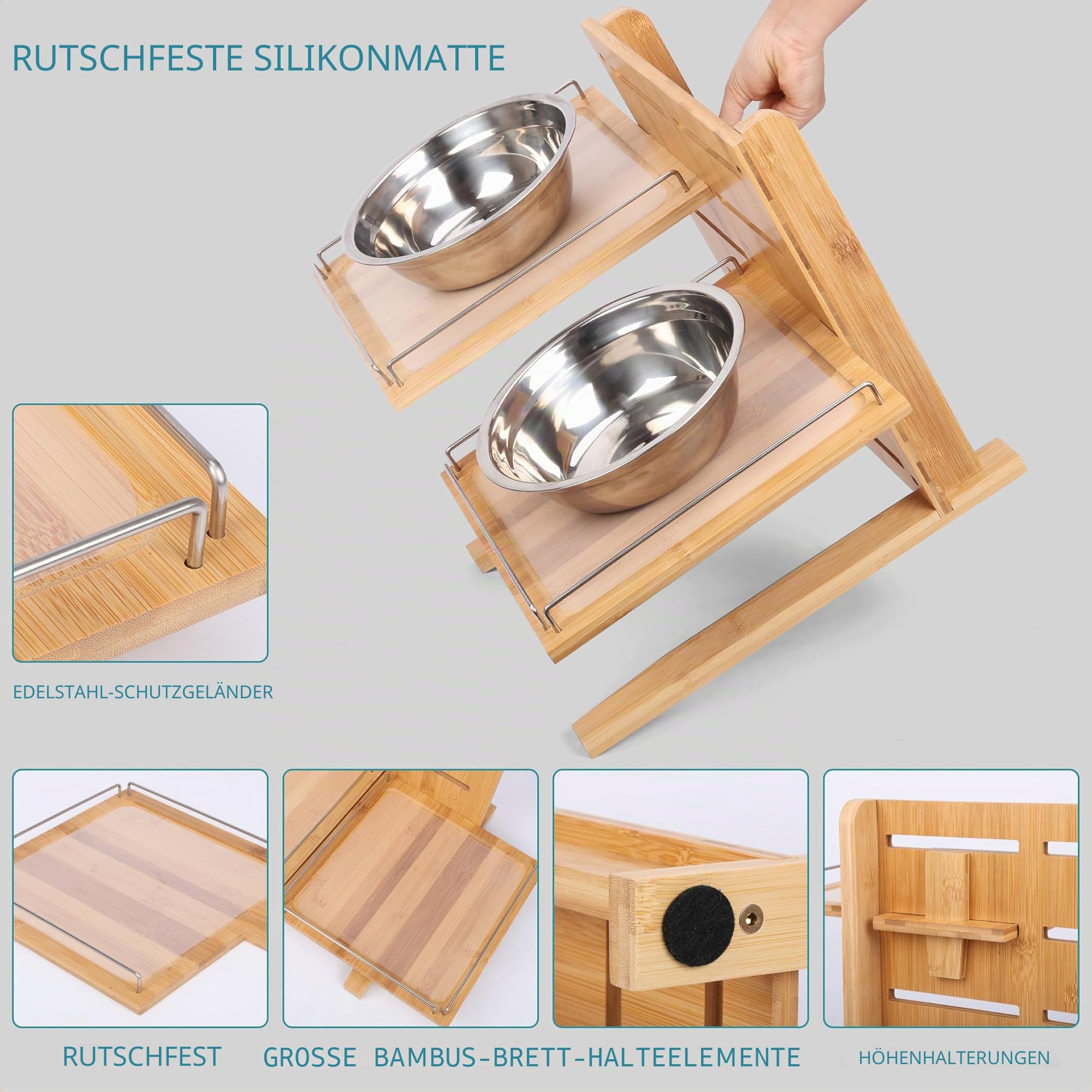 Belle Vous Verstellbarer erhöhter Ständer für Hundefressnäpfe - Höhenverstellbare Hundebar - Fütterungsstation für kleine, mittlere und große Hunde/Katzen - Futterstation Hund