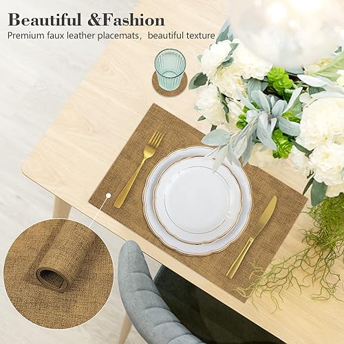 Miniatura 5 de JUCCWARM Juego de 6 manteles individuales de piel sintética, resistentes al calor para mesa de comedor, fáciles de limpiar, antideslizantes,