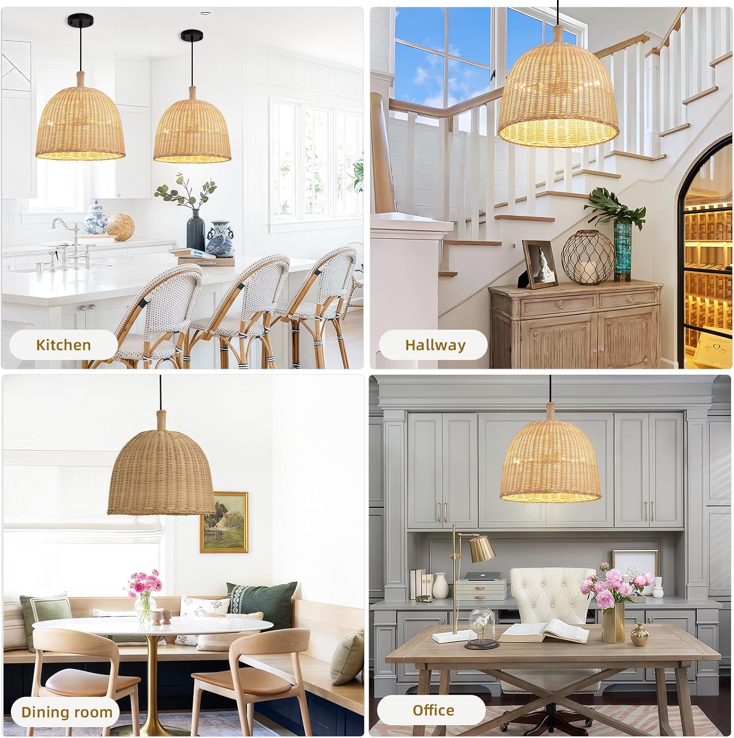 3-Light Rattan Pendant Light,13.77" Rustic Oval Hanging Light,Wicker Pendant Light Hand-Woven Rattan Chandelier for Public Place Dining Living Bedroom Kitchen Farmhouse