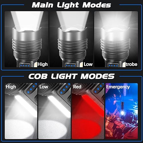 Miniatura 2 de Linterna LED recargable, linterna táctica brillante de lúmenes altos con 7 modos, linterna magnética con zoom con luz de trabajo COB, linternas
