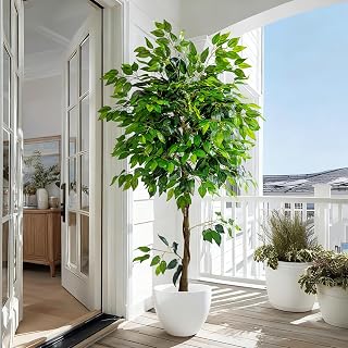 Large Ficus Artificial Trees Tall Faux Tree Indoor Outdoor Realistic decoracion Floor Fake plantas for Home Living Room Master Bedroom Office Porch Outside Patio arboles artificiales para Decor