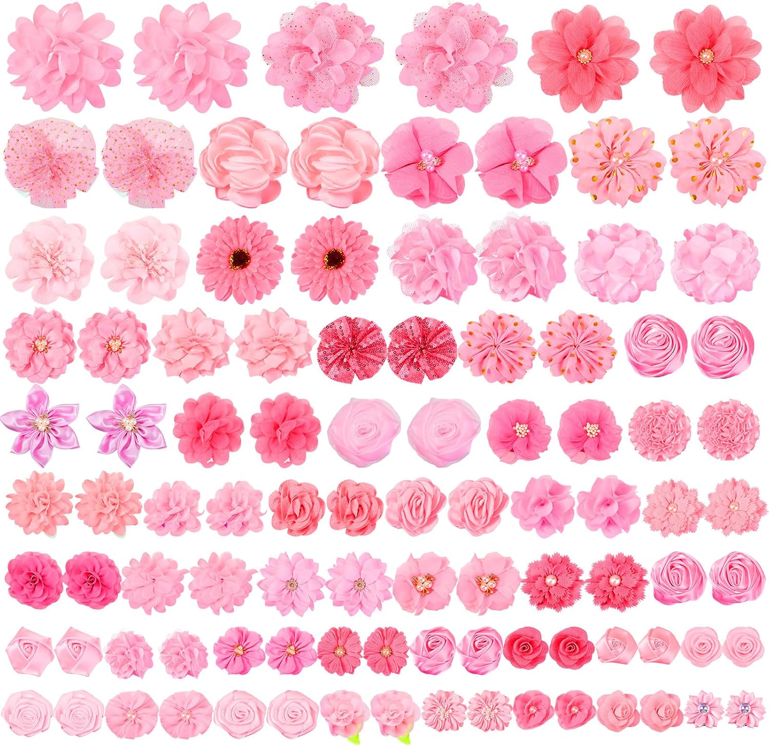 Hoteam 100 Pcs Dog Flower Collar Bows Pet Bow Charms Set with Elastic Rubber Band for Wedding Valentine Party Dogs Puppy Cat Pet Grooming Accessories(Pink and Rose Red)