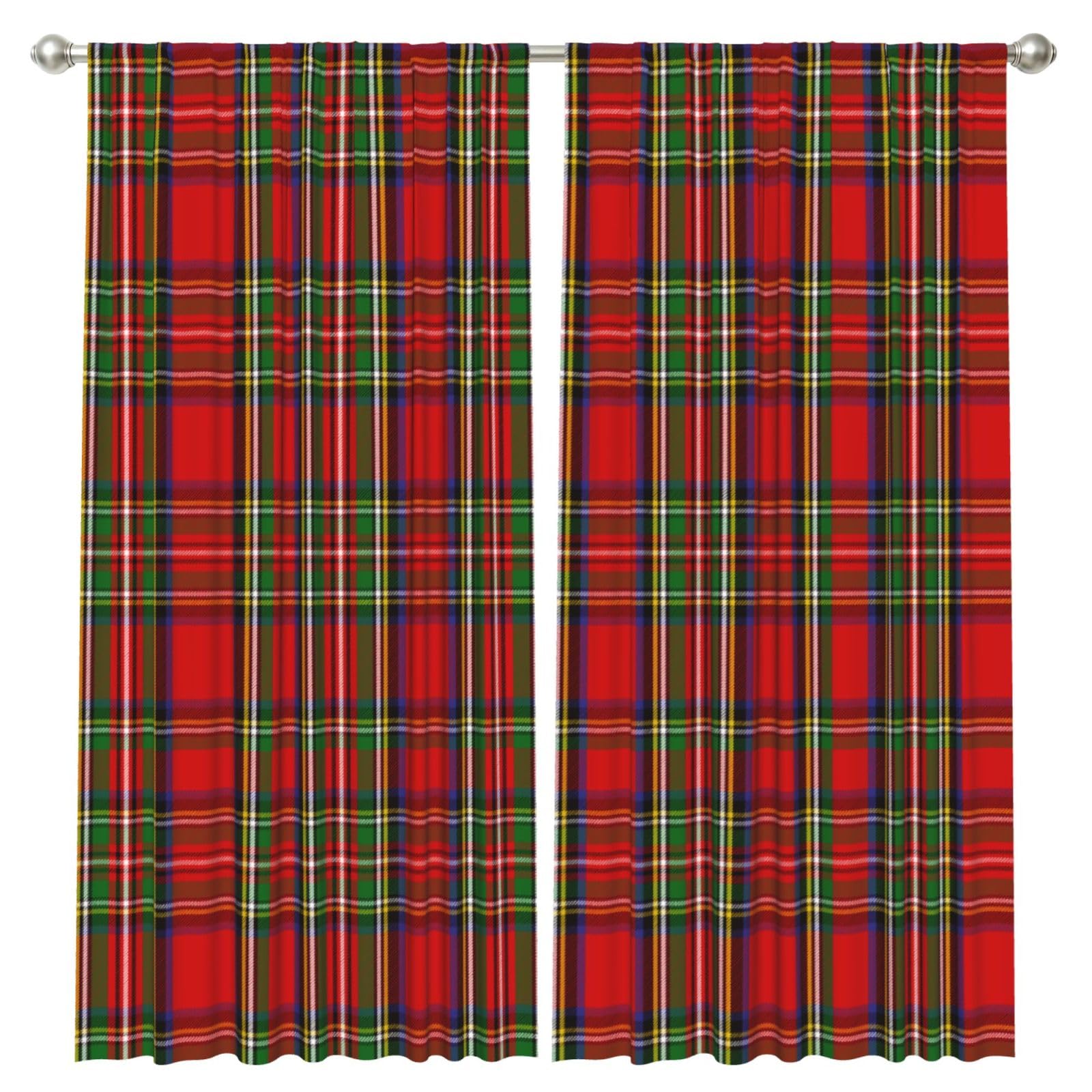InOmak Scottish Clan Stewart Tartan Plaid, 2 Panels Window Curtains 52 x 84 Inch Blackout Curtains for Living Room Bedroom