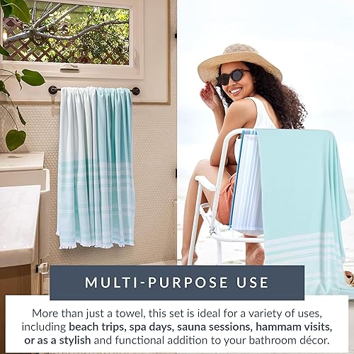Maisonette Turkish Beach & Bath Towels - 2 Pack (36"x71"), Quick-Dry Cotton Peshtemal for Bath, Beach, Travel, Absorbent, Lightweight, Bathroom, Hammam, and Spa Towels with Eyelash Fringe, Dark Grey - Thumbnail 2