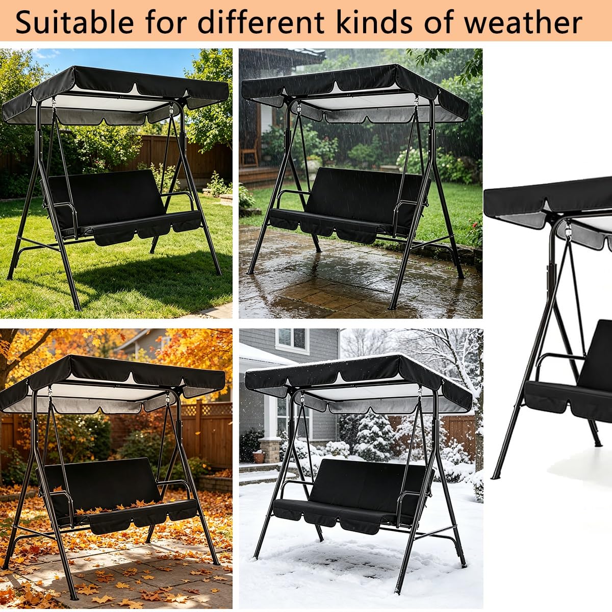 Toit de Balancelle de Jardin 2/3 Places, Universel Toile de Rechange pour Balancelle en Polyester, Imperméable et Anti-UV Housse de Rechange(190x132x15cm/75x52x6in)