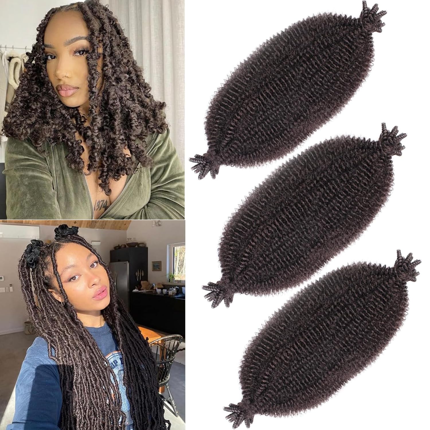 Mscat 16 Inch Pre-Separated Springy Afro Twist Hair 3 Packs Marley Twist Crochet Braiding Synthetic Hair Extensions (8 Strands/Pack,4#)