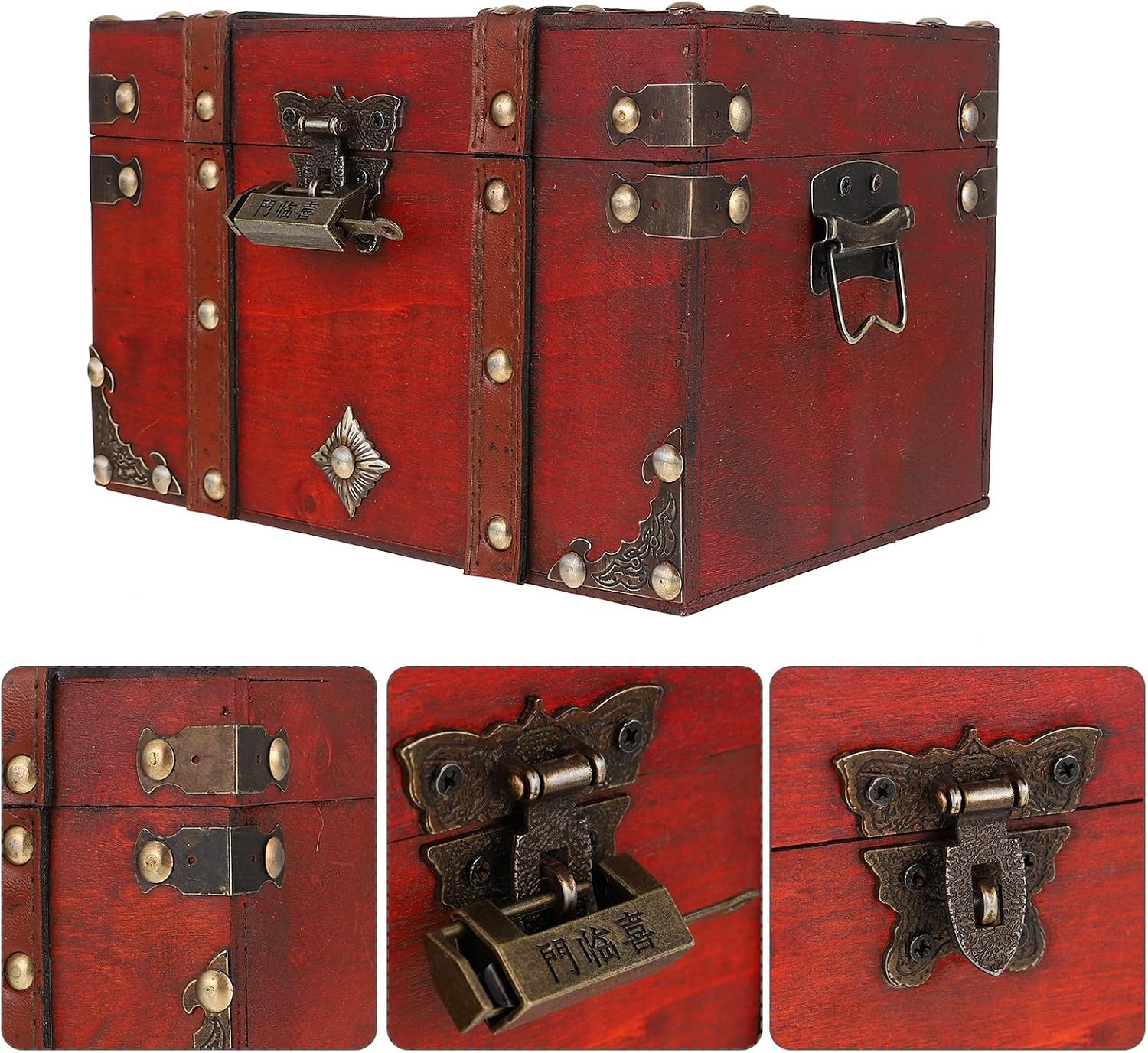 TOYANDONA Vintage Wooden Jewelry Storage Box with Lock for Desk Organizing image 5