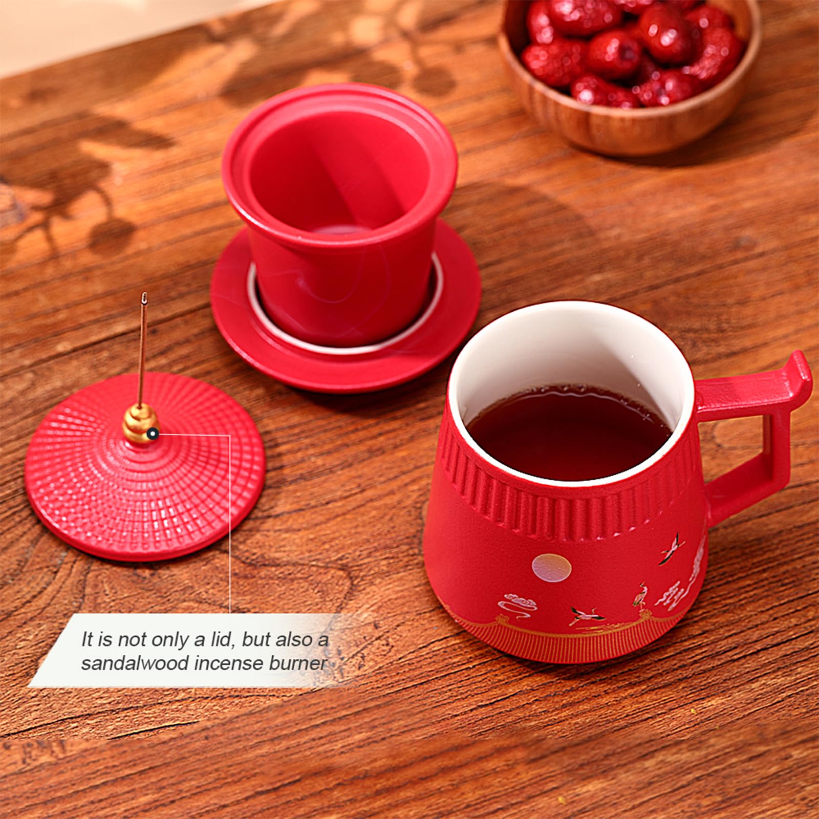 Taza de té de cerámica con infusor y tapa, taza de 14.5 onzas para té de hojas sueltas, taza de té grande de viaje con colador fino y asa para regalos para amantes del té