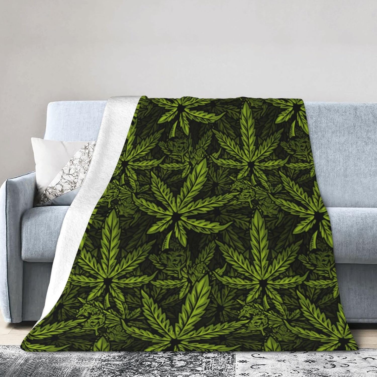 Green Leaves of Weeds Blanket Super Soft Flannel Blanket Comfy Cozy Throw Blanket Couch Lightweight Blankets for Living Room Bedroom 80"x60"