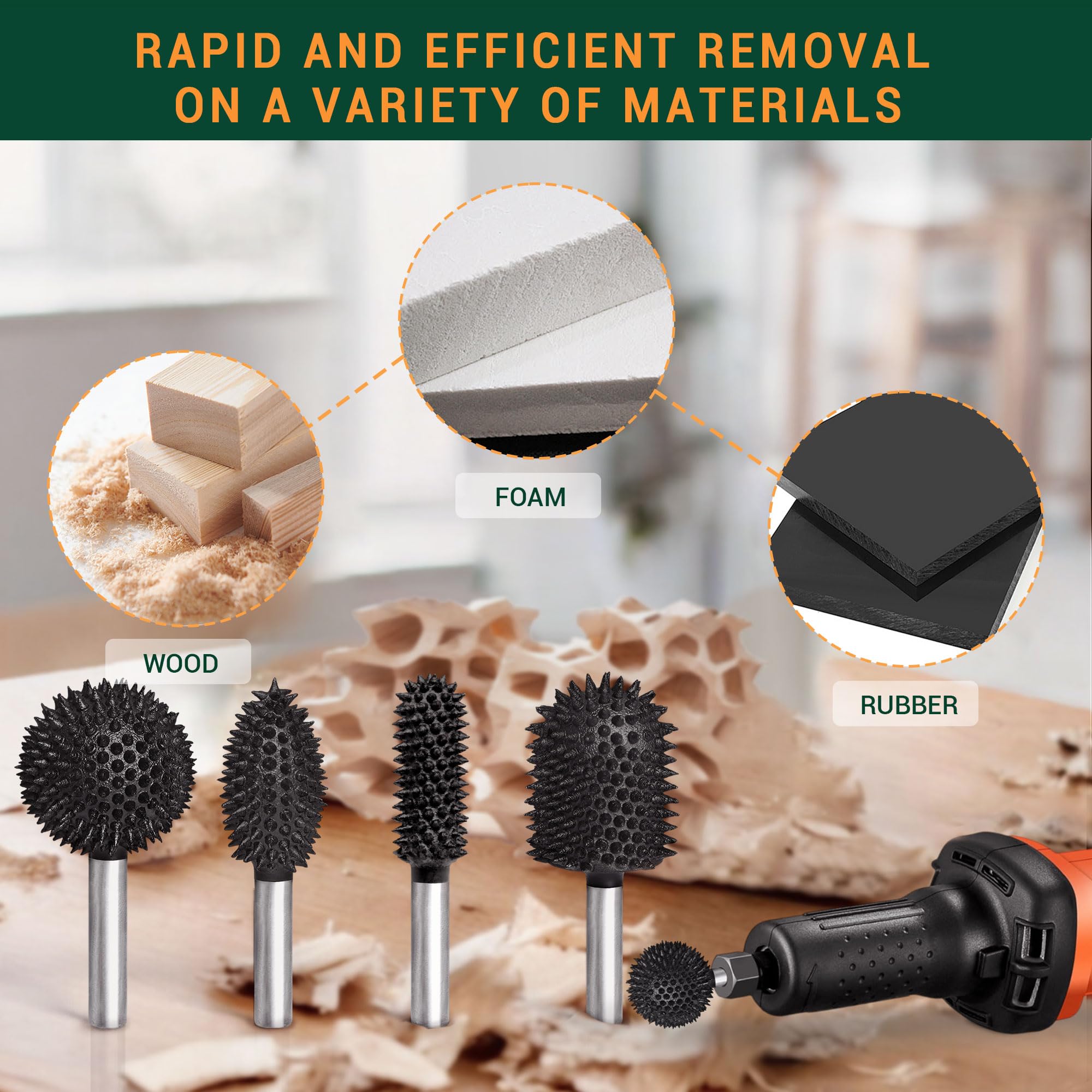 Rebaba rotativa extrema, eje de 1⁄4 pulgadas, muy grueso, accesorio para carpintería para Dremel, Foredom, DeWalt, Milwaukee, carburo de tungsteno abrasivo (esfera)