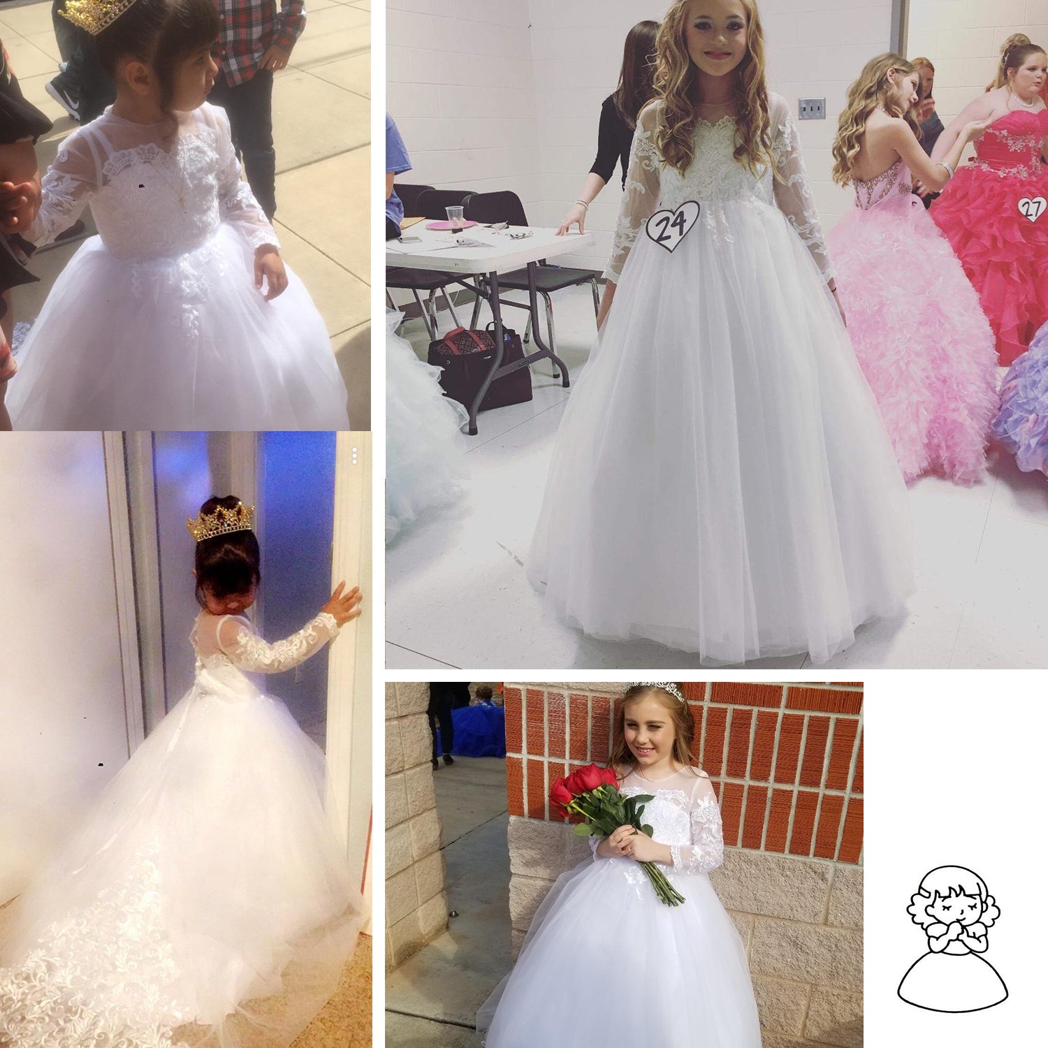Aibaowedding Spitze Stickerei Schiere V-Rücken ärmellos Kinder Schleppende Kleider