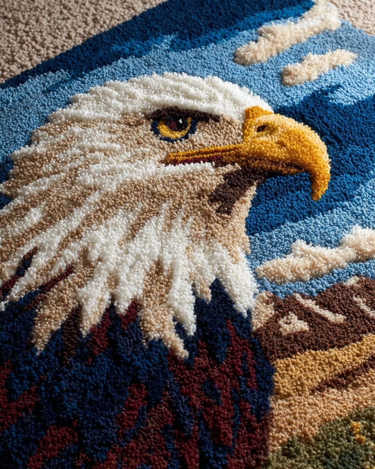 Wallphantom Rug Making Kit for Adults Beginners,Bald Eagle,Latch Hook Cushion Kits,Carpet Embroidery Needlework Crocheting,Tapestry for Home Decoration,80x115cm