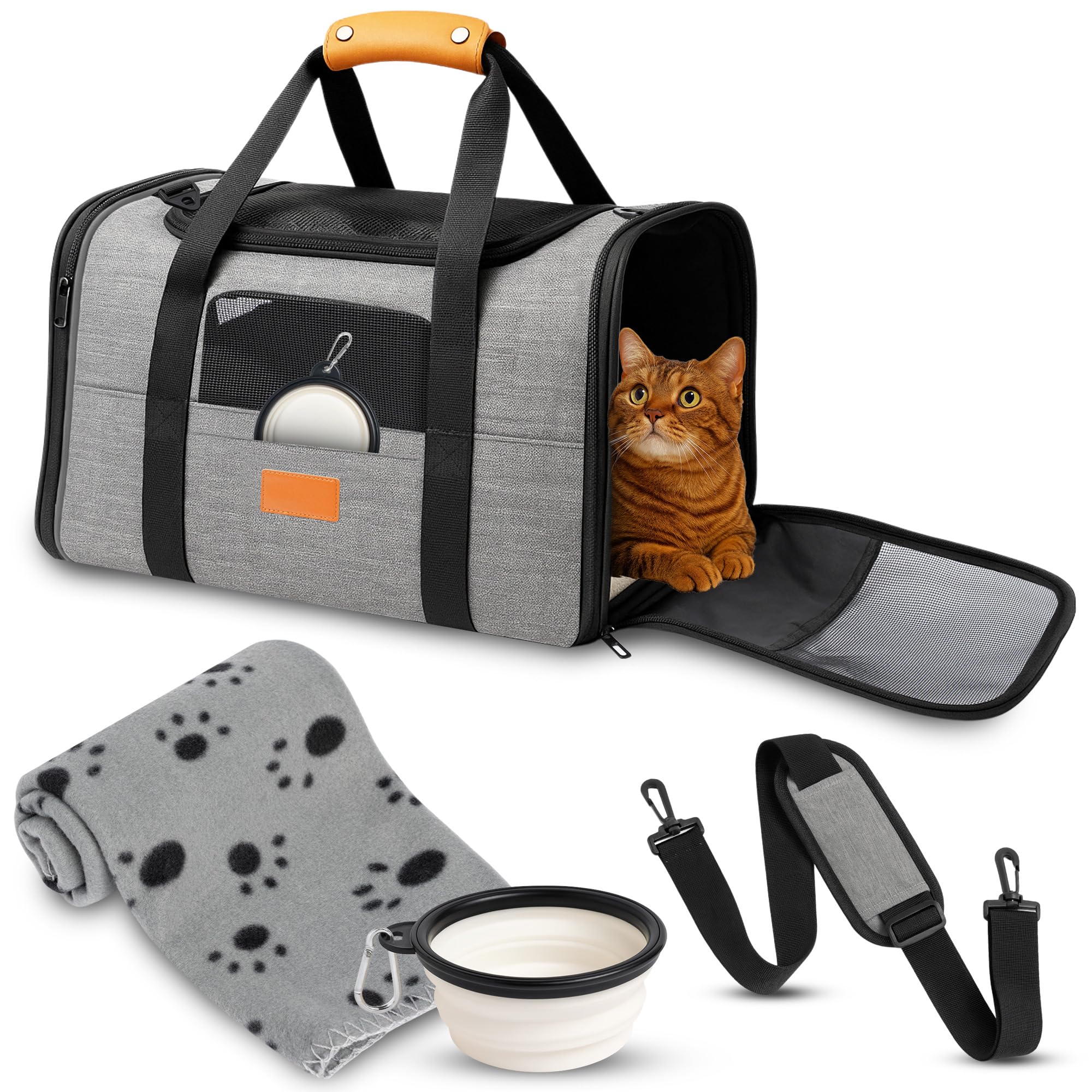 Transportin Cat and Dog - Small Dog and Cat Carrier Including Folding Drinker, Blanket, Shoulder Strap and Padded Base - Foldable and Approved for Airplane.