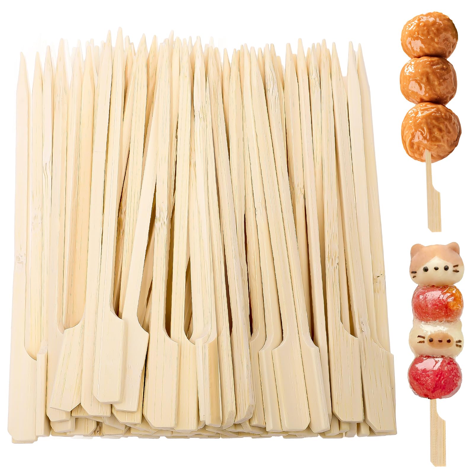 300 Pieces Bamboo Paddle Skewers 12CM, Flat Burgers Sticks Kids Wooden Fruits Picks Cocktail Sticks Barbecue Kebabs Skewers for Buffets Party Fountain Fondue