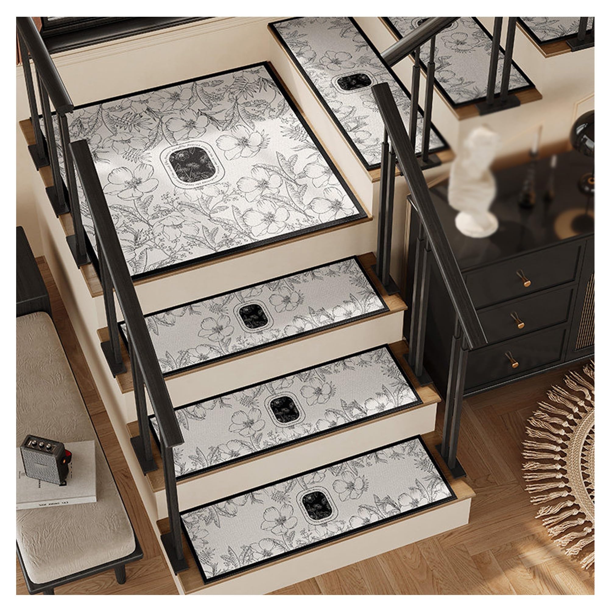YDHSIKK Carpet Stair Treads, 1pc Peel And Stick Non Slip Stair Treads Indoor For Wooden Steps Multiple Sizes(Size9,0.9x3.9ft/26x120cm)