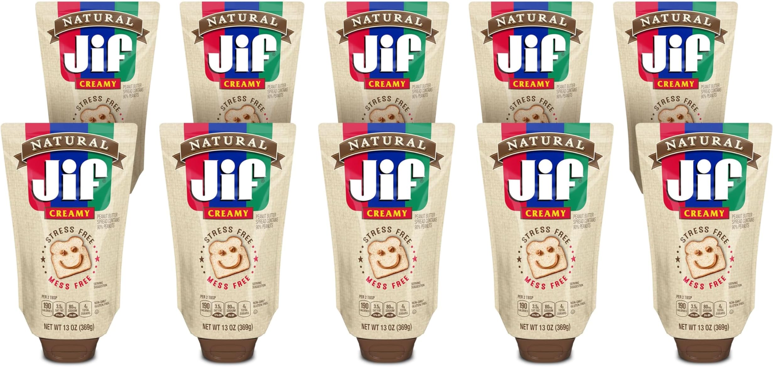 Natural Creamy Peanut Butter Spread, 13 oz Squeeze Pouch, 10 Count Case