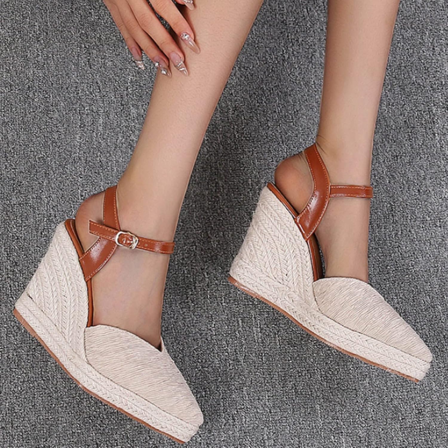 Summer Fisherman Shoes Wedge Sandals Women's Platform High Heel Thick Sole Point Toe Espadrilles Heel Shoes Women