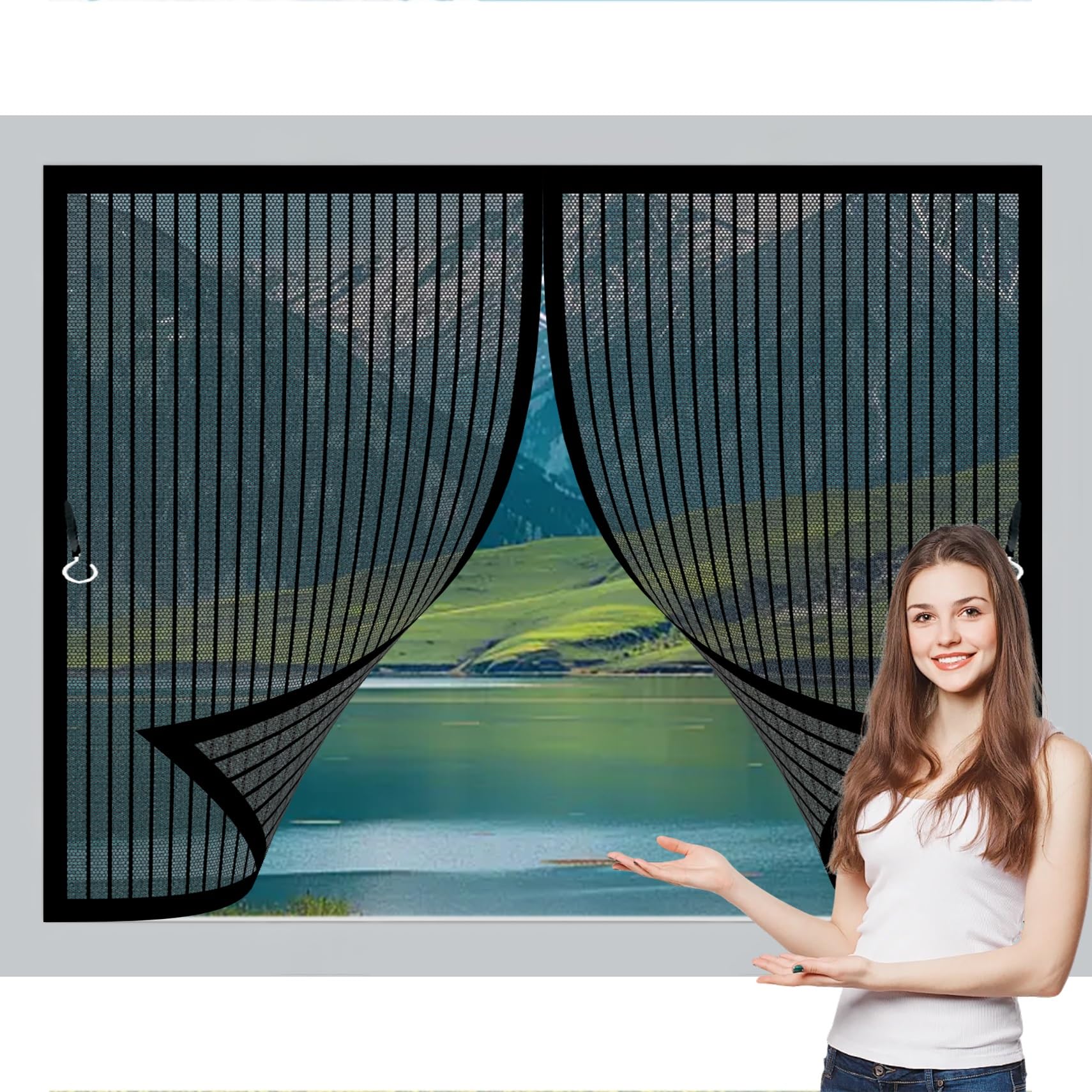 Moustiquaire aimantée fenêtre 138x148 cm rideau anti mouche noir