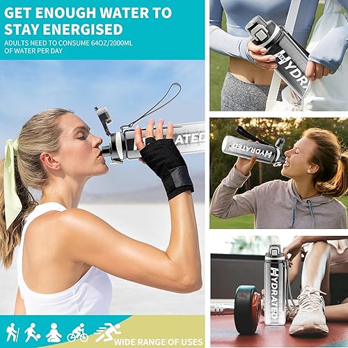 Miniatura 8 de Botella de agua, botellas de agua motivacionales de 32 onzas con marcador de tiempo, Tritan y sin BPA, botella de agua deportiva con tiempo para