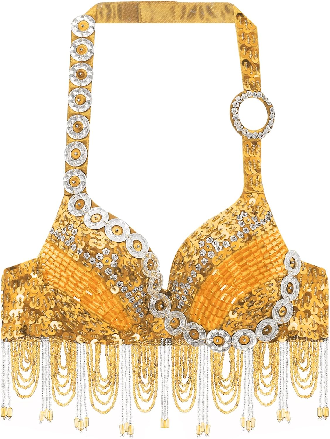 Jelory Women's Belly Dance Bra Top Sparkle Glittering Rhinestone Tassel Bras Adjustable Straps Underwear image 3