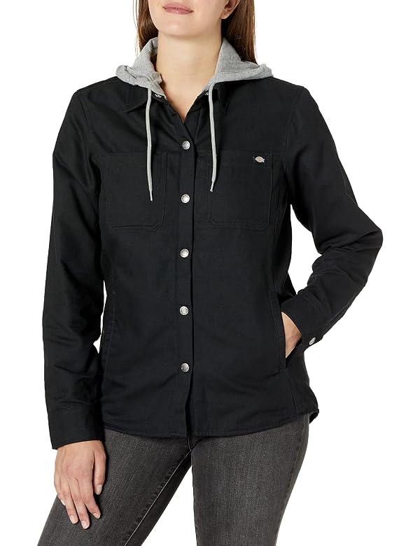 Dickies Womens Duck Hooded Shirt Jacket, Black, X-Small US by Dickies - Used condition - US$10.18