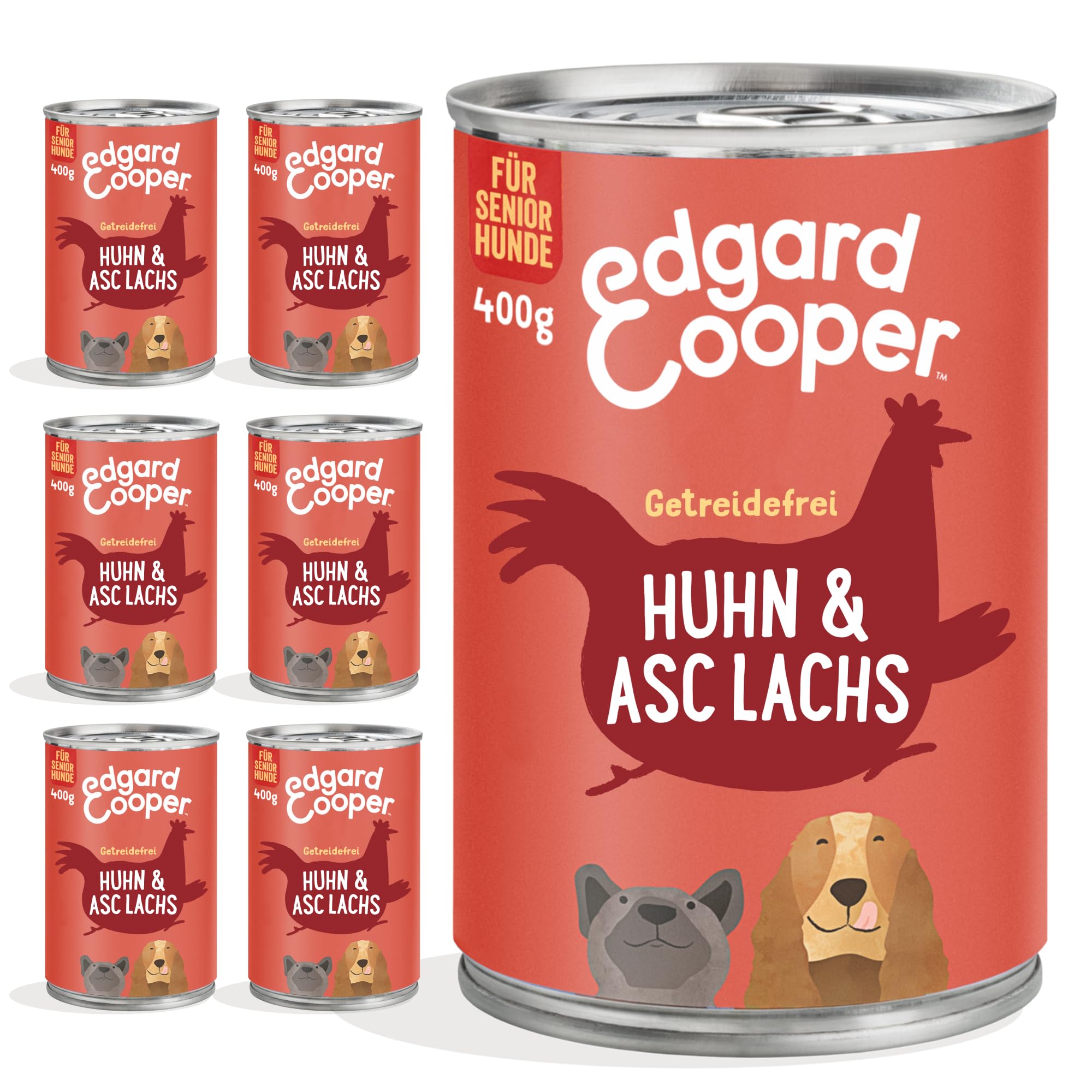Edgard & Cooper Nassfutter für Senior Hunde (Huhn & Lachs, 400g x 6), Getreidefrei, natürliche Zutaten und frisches Fleisch, voller essentieller Aminosäuren