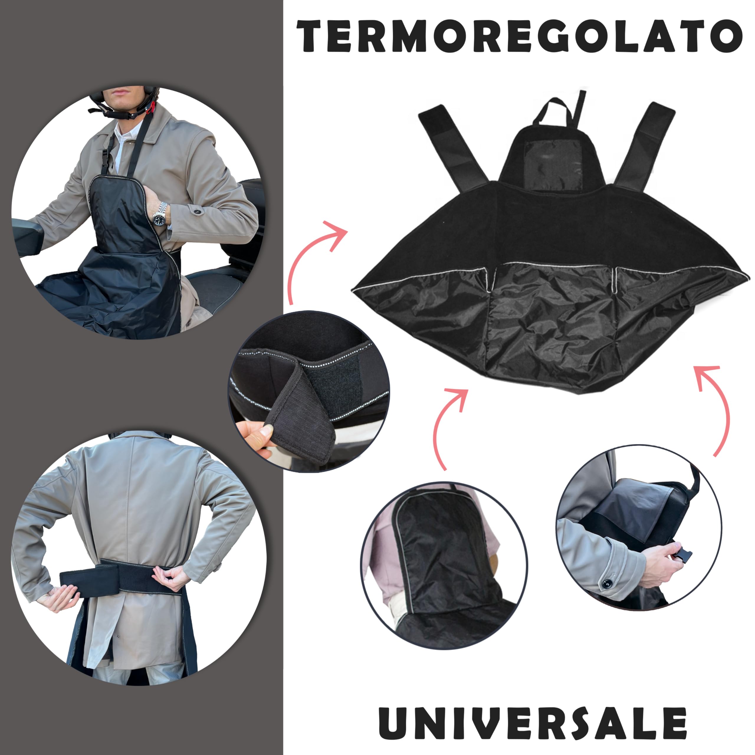 AL Kit Coprigambe Scooter Universale Impermeabile con Imbottitura Termica + Scalda Collo Invernale + Guanti Touch Screen, Antipioggia, Antivento, Invernale, Compatibile con Scooter e Moto