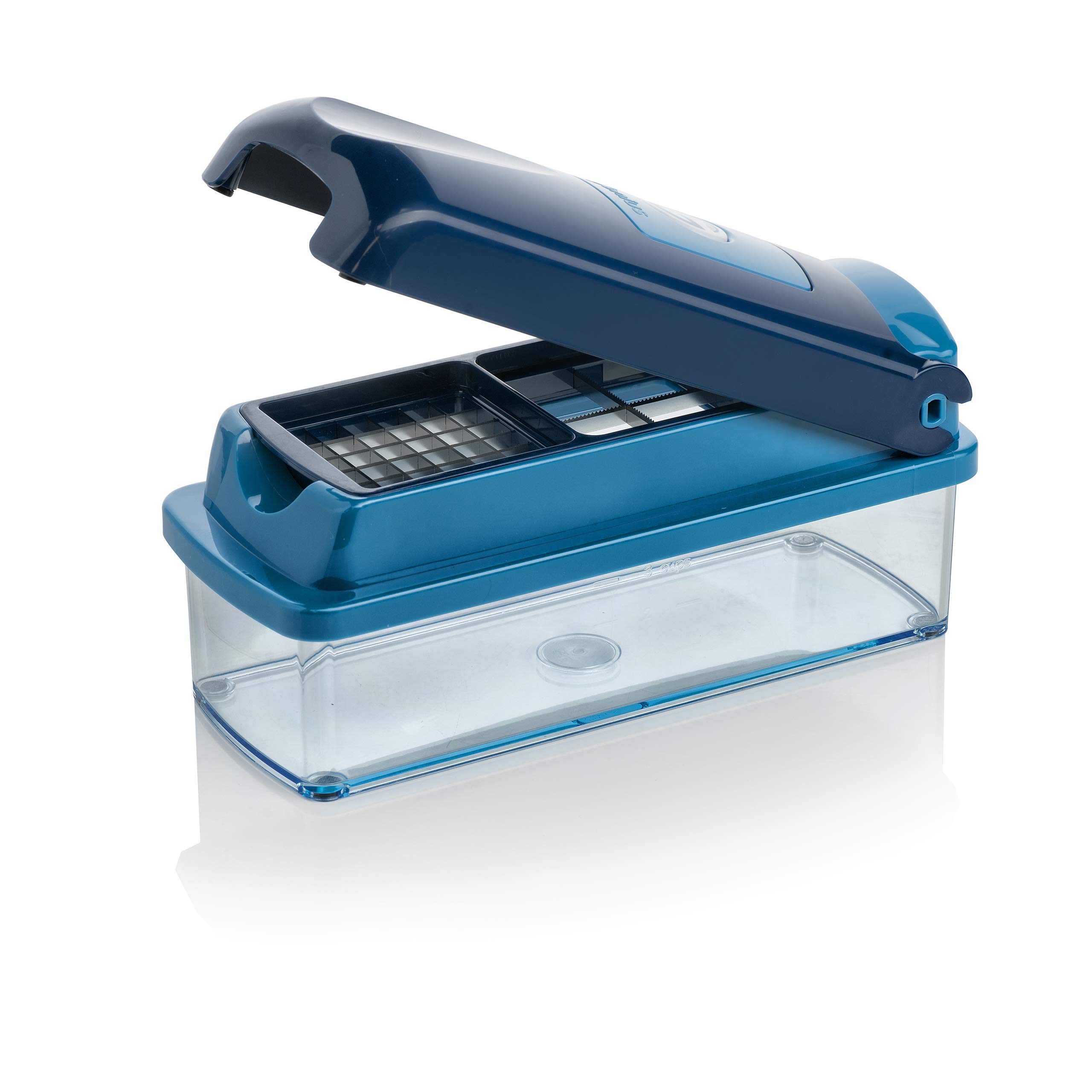 Genius Mandoline Nicer Dicer Smart 14en1 Multifunction Professionelle bleu - Coupe-légumes avec Grilles de découpe + Poussoir, Rabot, Eplucheur | dés, bâtonnets, tranches, bandes