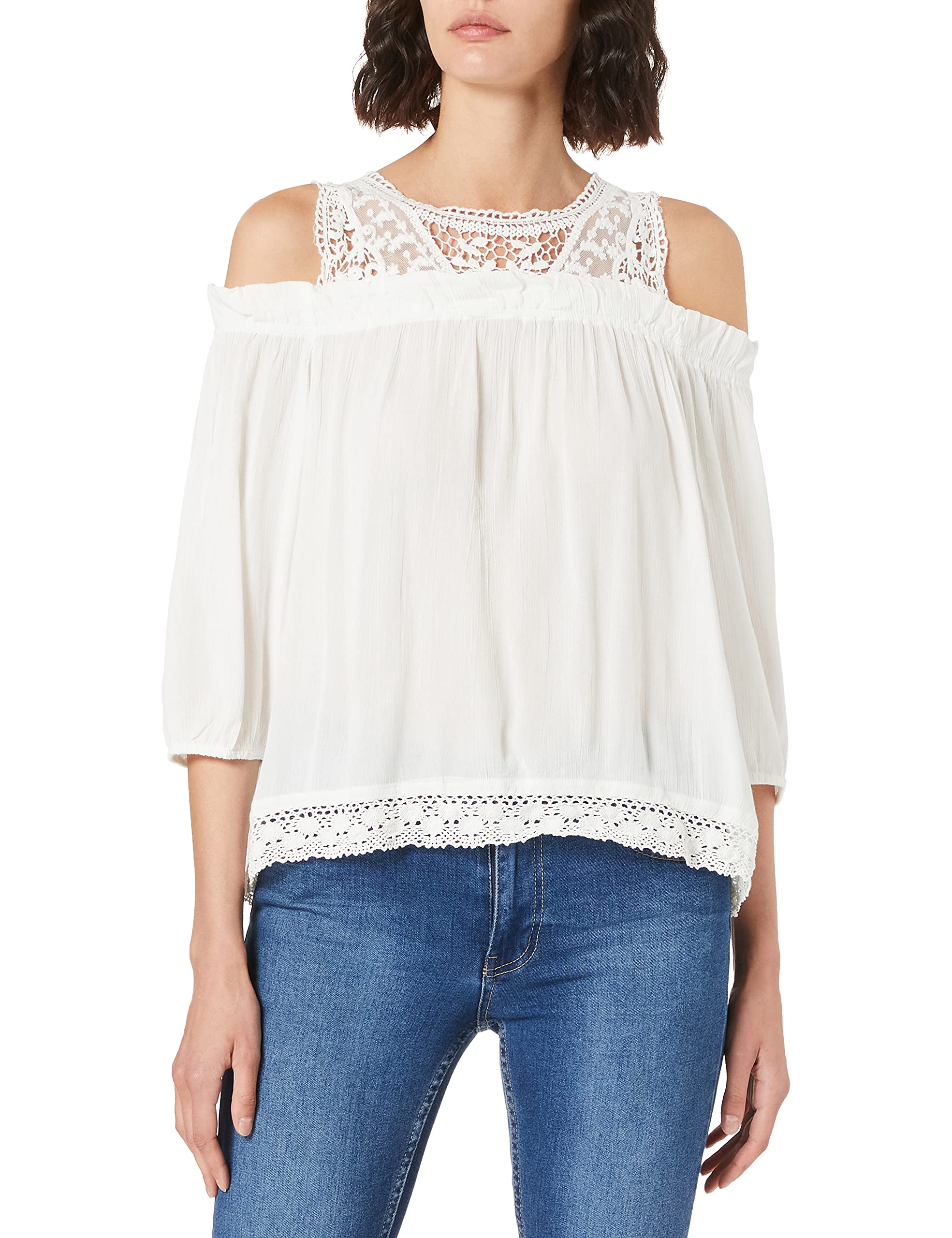 Eight 2 Nine Damen Bluse Carmen-Ausschnitt Mit Spitze Mujer