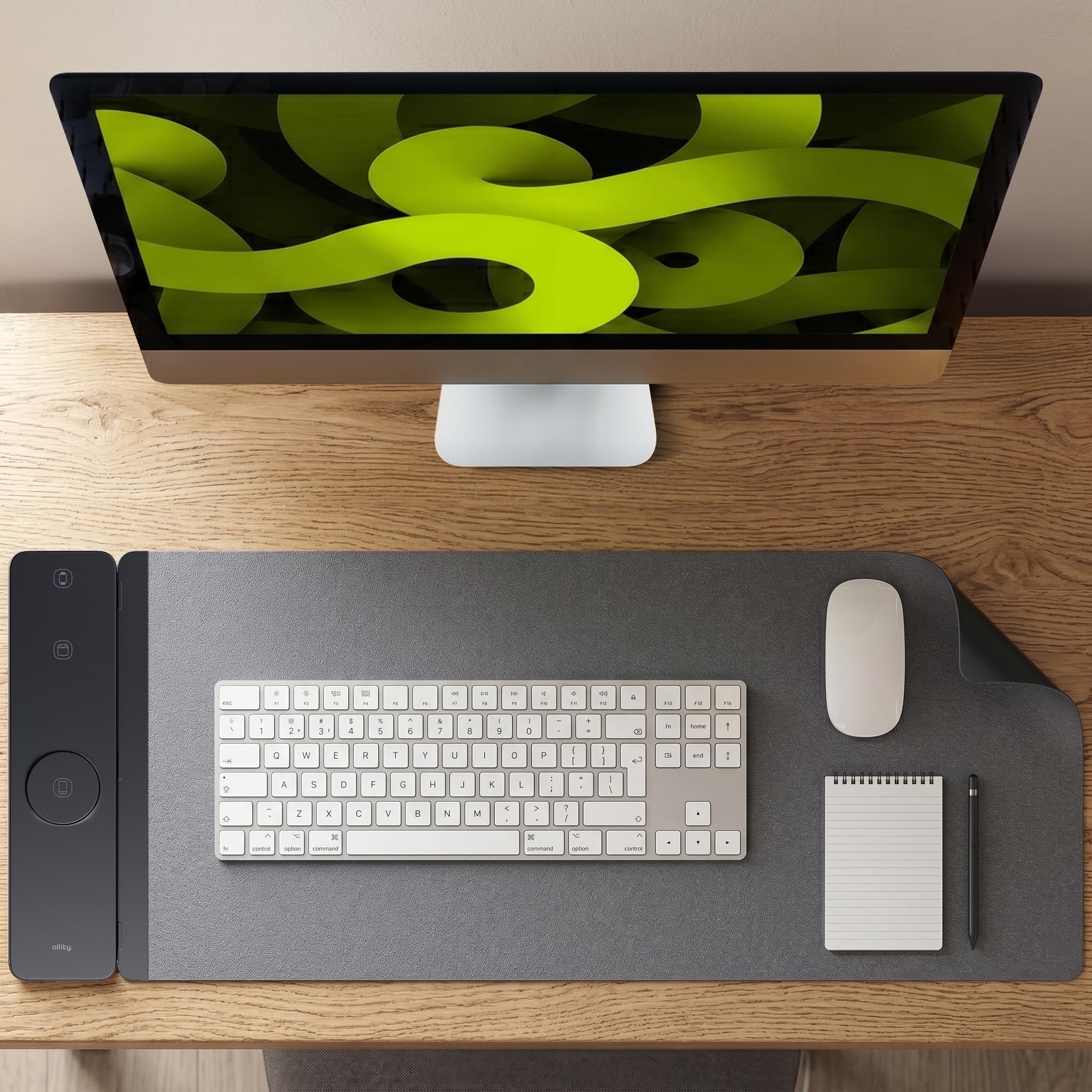 Tappetino da Scrivania con Ricarica Wireless 4 in 1, 15 W | Tappetino per Laptop e Mouse, Caricatore Wireless Qi per Smartphone, Nero