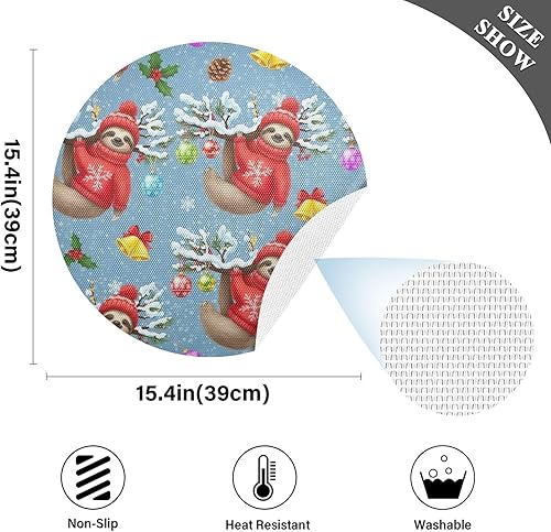 Miniatura 4 de Cute Sloth Red Dining Room Table Placemats, Non Slip Placemats Round Washable for Kitchen Table one sizex1