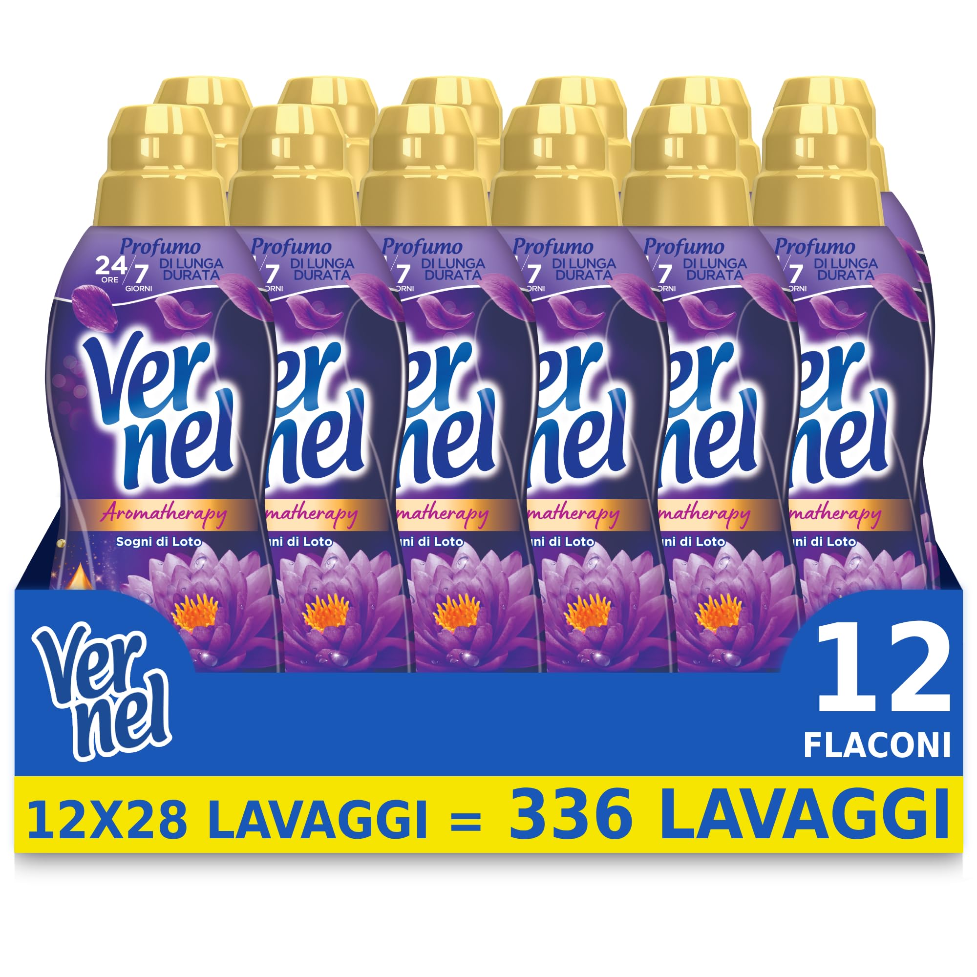 Vernel Aromatherapy Träume di Loto, Weichspüler-Konzentrat, Duftgefühl wie frisch gewaschen, 12 Flaschen à 700 ml (336 Waschladungen) - 8400 g