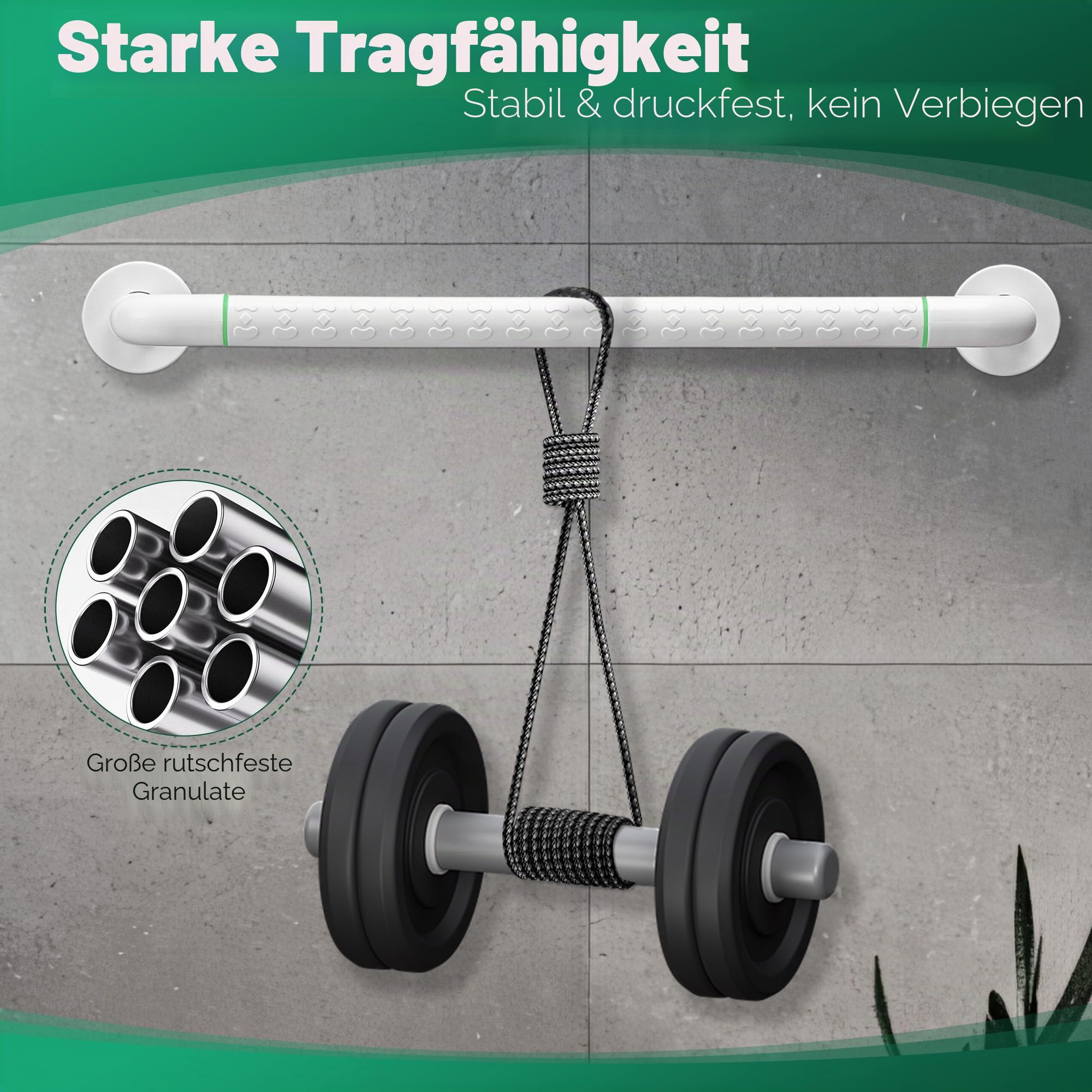 Fanwer 2er Pack Anti-Slip Badezimmer Griffschiene, Weißer Edelstahl-Duschhandlauf, Sicherheitsgriffschutz für Senioren, Kinder und Menschen mit Behinderungen (24 Zoll)