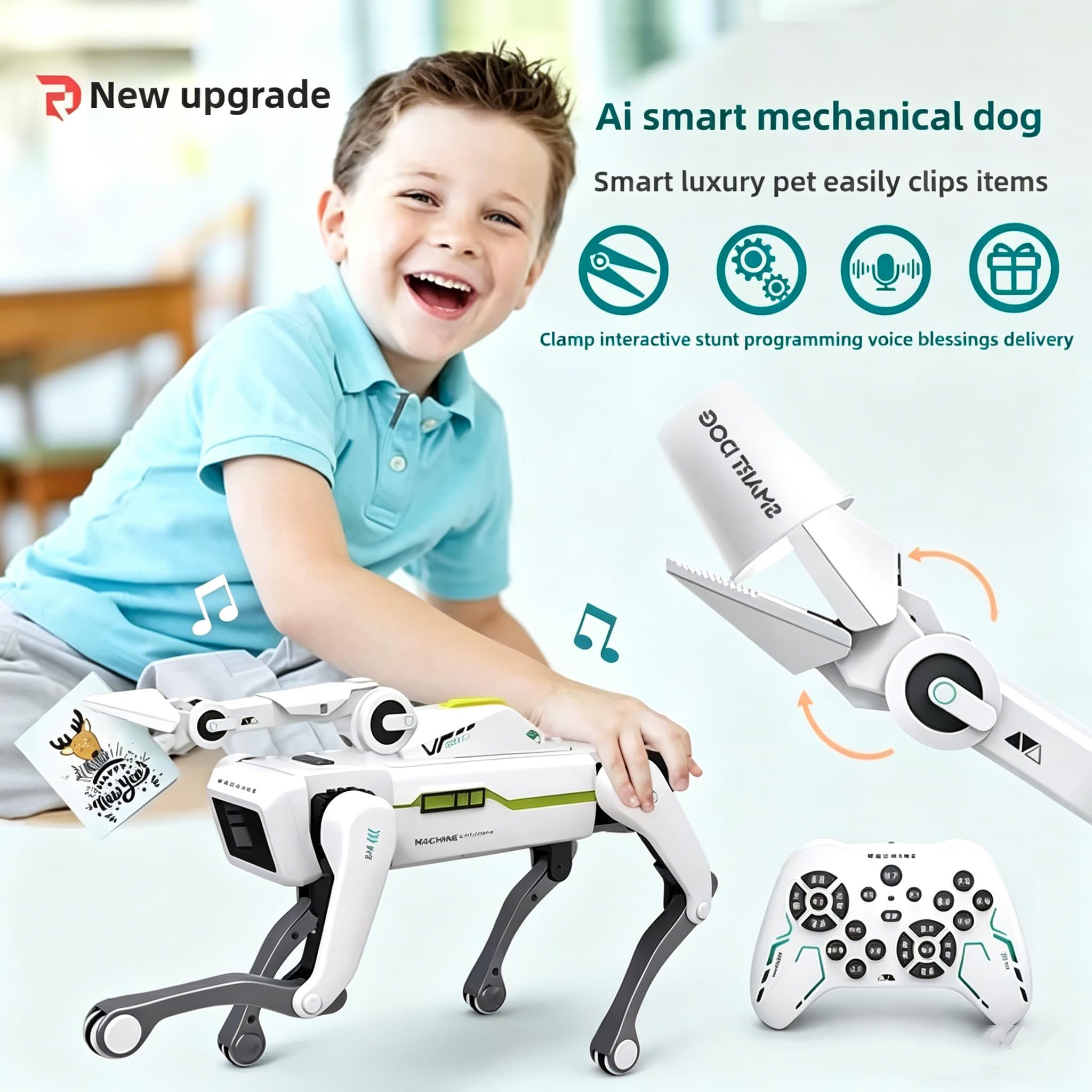 X-Verse 8008 RC robot perro, habla e interactúa con clip de manga larga, programable danza música robot, regalos para cumpleaños y Navidad